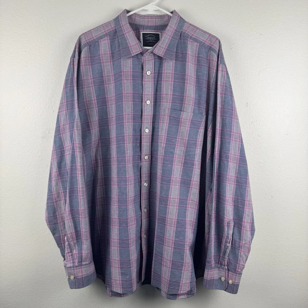 CHARLES TYRWHITT Mens Long Sleeve button Cotton/Linen CLASSIC FIT - XXL - Picture 1 of 7